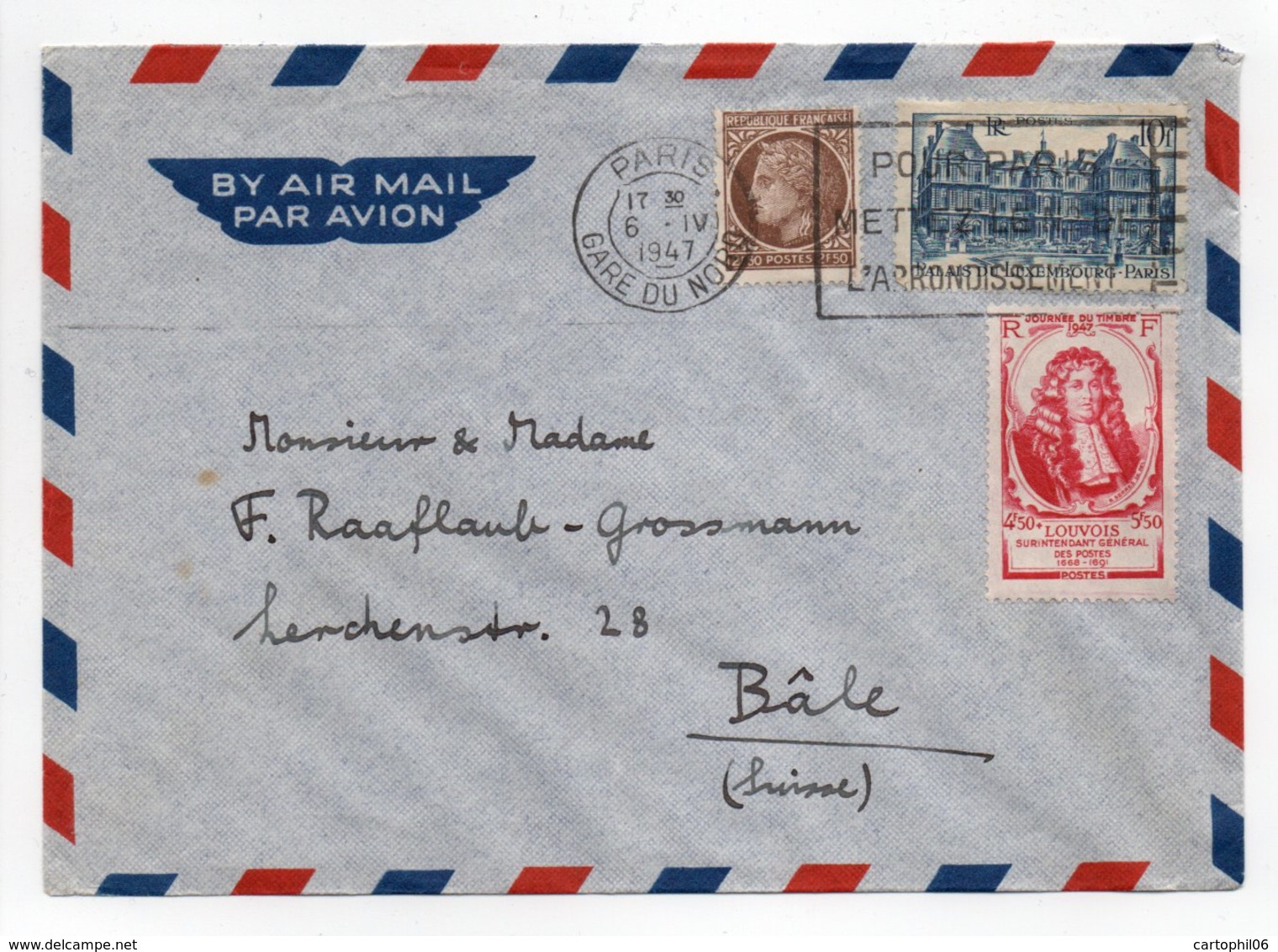 - Lettre PARIS Pour BÂLE (Suisse) 6.4.1947 - Bel Affranchissement Philatélique - - Lettres & Documents