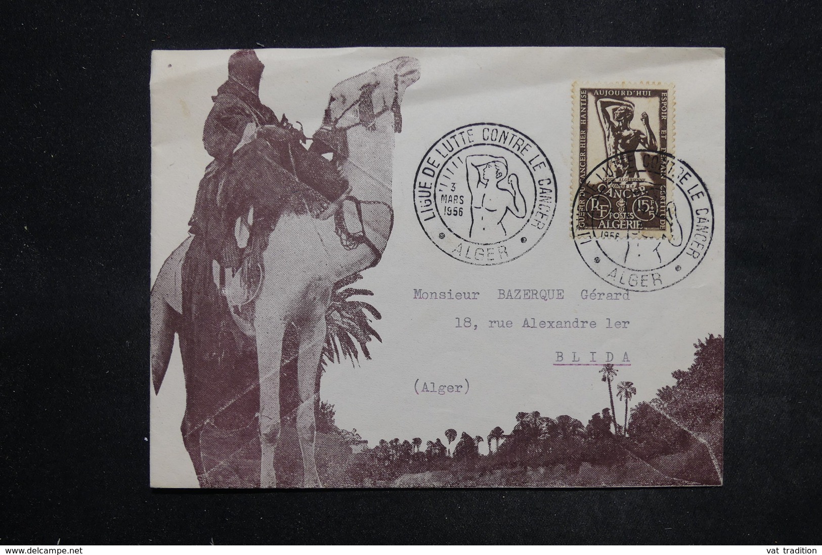 ALGÉRIE - Oblitération FDC ( Lutte Contre Le Cancer ) Sur Enveloppe Illustrée De Alger Pour Blida En 1956 - L 27215 - FDC