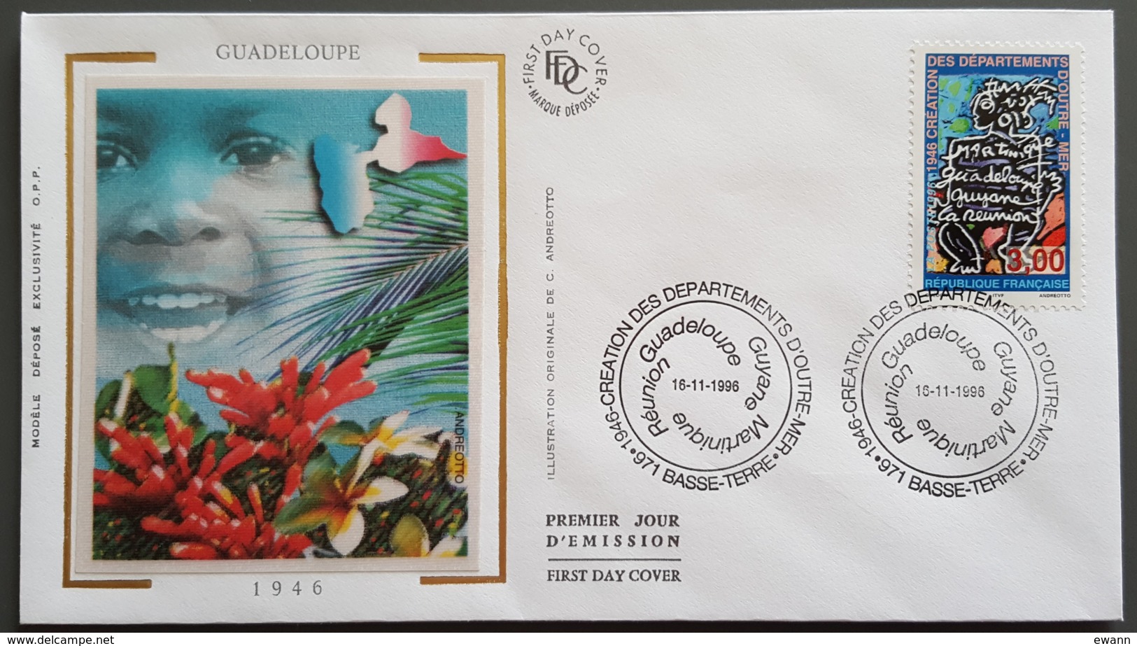 FDC 1996 - YT N°3036 - CREATION DES DEPARTEMENTS D'OUTRE MER - BASSE TERRE - 1990-1999