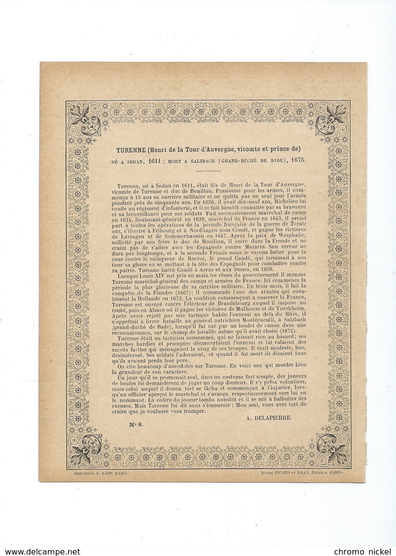TURENNE De La Tour D'Auvergne SEDAN Hommes De Guerre  Histoire Militaire Couverture Protège-cahier Bien +/- 1900 3 Scans - Book Covers