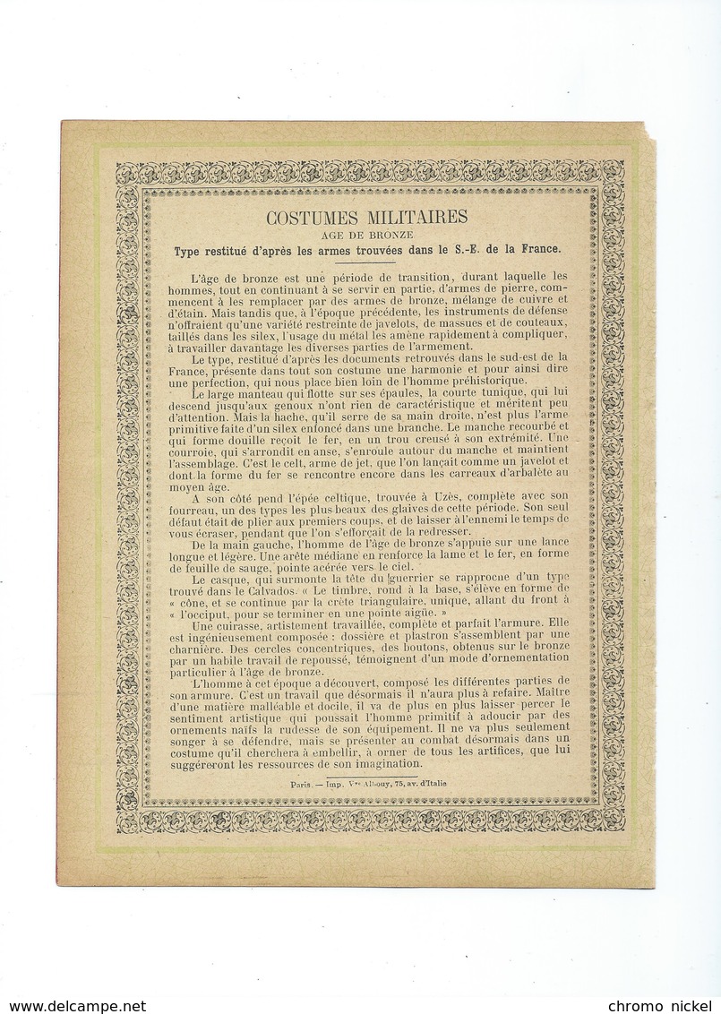 AGE DE BRONZE Costumes Militaires Sus-Est De La France Couverture Protège-cahier Bien +/- 1900 3 Scans - Protège-cahiers