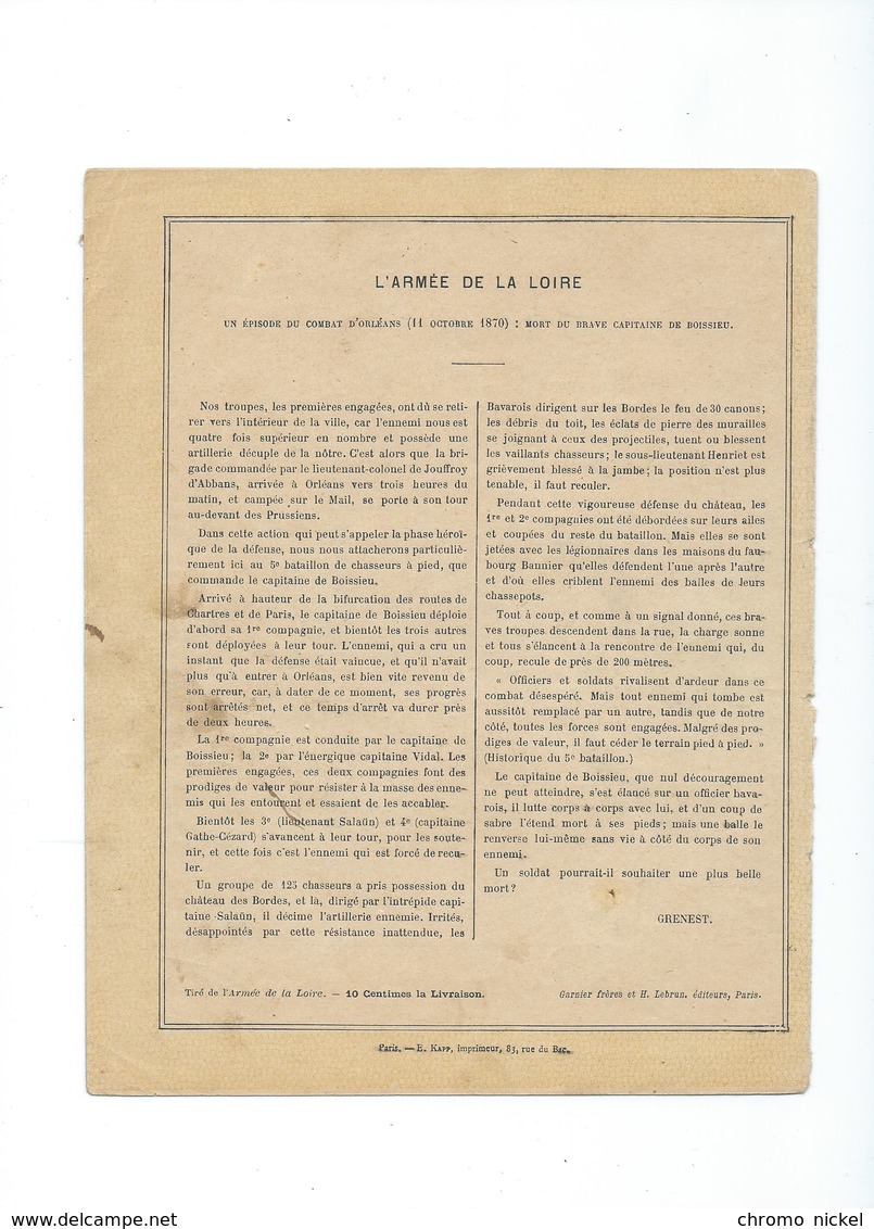 Guerre 1870-71 Deutschland Krieg Armée De La Loire Orléans Couverture Protège-cahier Bien +/- 1900 3 Scans - Protège-cahiers