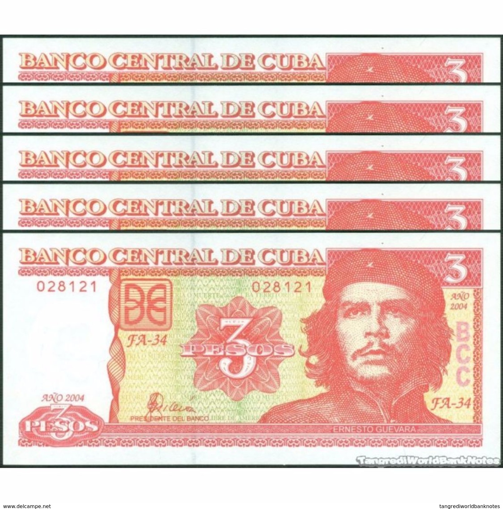 TWN - CUBA 127a - 3 Pesos 2004 DEALERS LOT X 5 - FA-34 UNC - Cuba