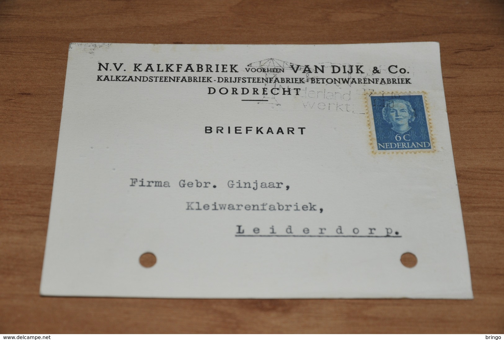 62-    BEDRIJFSKAART N.V. KALKFABRIEK Voorheen VAN DIJK & CO. - DORDRECHT - 1950 - Andere & Zonder Classificatie