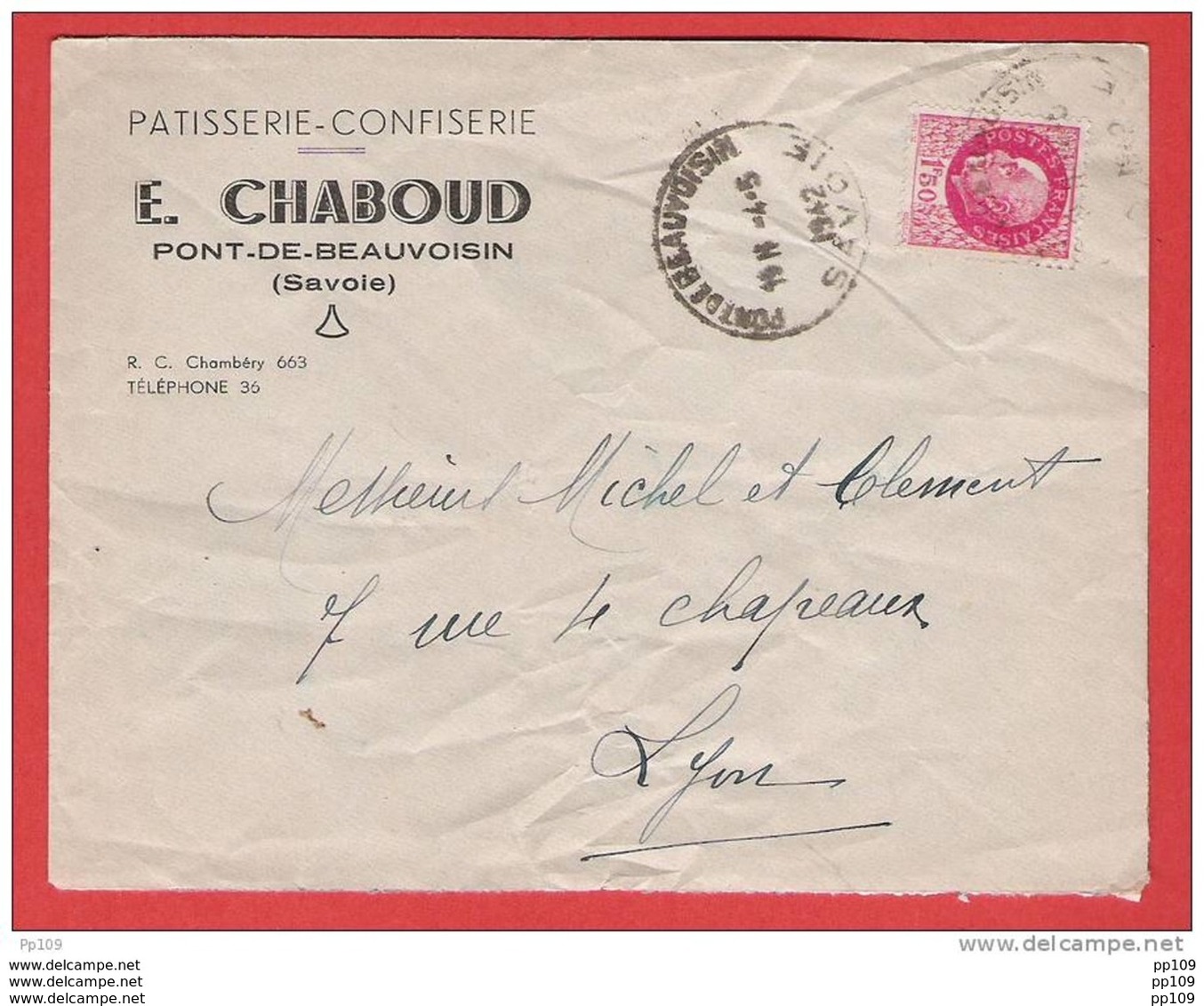 Lettre Pub Patisserie Confiserie E.CHABOUD Pont De Beauvoisin Savoie 1942 - Lettres & Documents