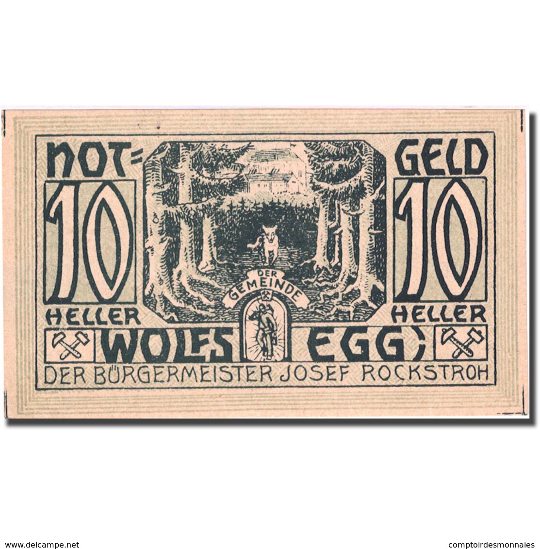 Billet, Autriche, Wolfsegg, 10 Heller, Loup 1922-01-01, SPL Mehl:FS 1250II - Autriche