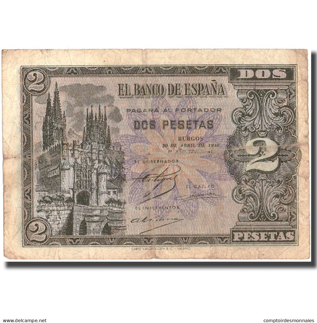 Billet, Espagne, 2 Pesetas, 1938, 1938-04-30, KM:109a, TTB - 1-2 Pesetas