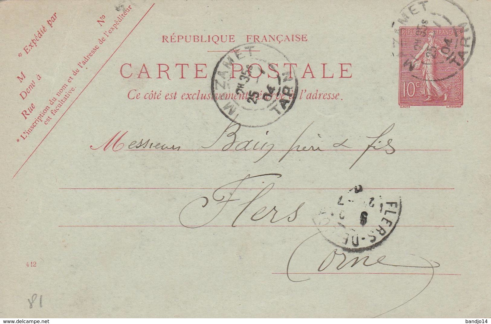 Mazamet - Cachet Magasin  "A.  MAZIERES   " Sur  Entier Postal - Scan Recto-verso - Cartoline Postali E Su Commissione Privata TSC (ante 1995)