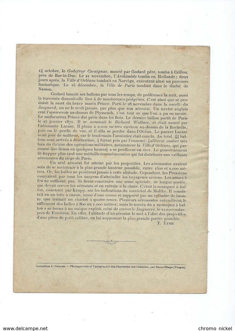 L'AEROSTATION Gambetta Spuller GODARD Et Le Siège De Paris Protège-cahier Bien +/- 1900 3 Scans - Copertine Di Libri