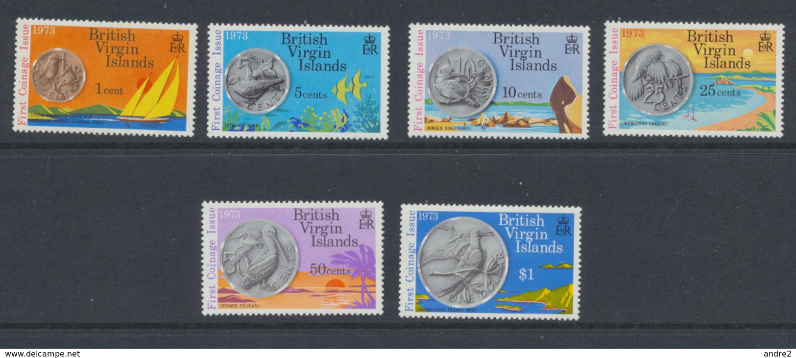 Vierges - British Virgin Islands 1973 Oiseaux  Et  Monnaies *** MNH - Autres & Non Classés