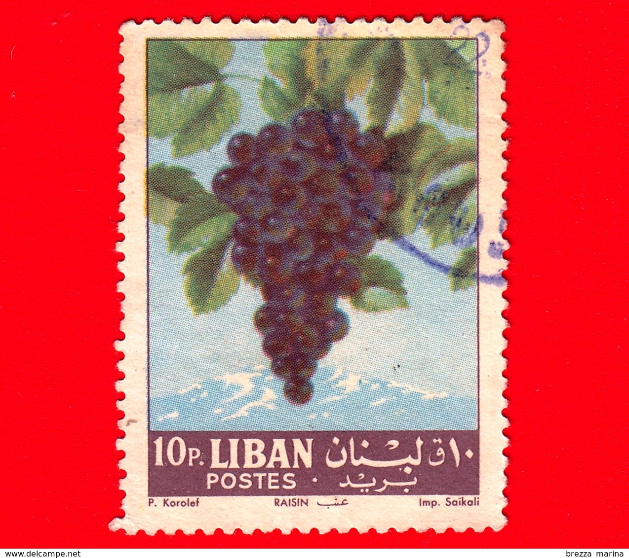 LIBANO - Libanon - Usato - 1962 - Frutta - Uva - Grapes -  Vitis Vinifera - 10 - Libano