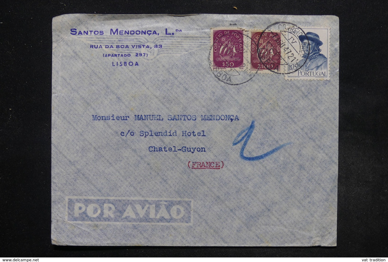 PORTUGAL - Enveloppe Commerciale De Lisbonne Pour La France En 1947 , Affranchissement Plaisant  - L 27267 - Lettres & Documents