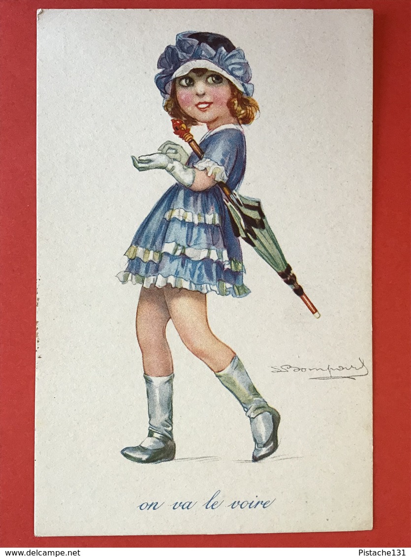 Illustrateur BOMPARD - ON VA LE VOIR - IK GA HEM ZIEN ! - FILLETTE AVEC PARAPLUIE - MEISJE MET PARAPLU - Bompard, S.