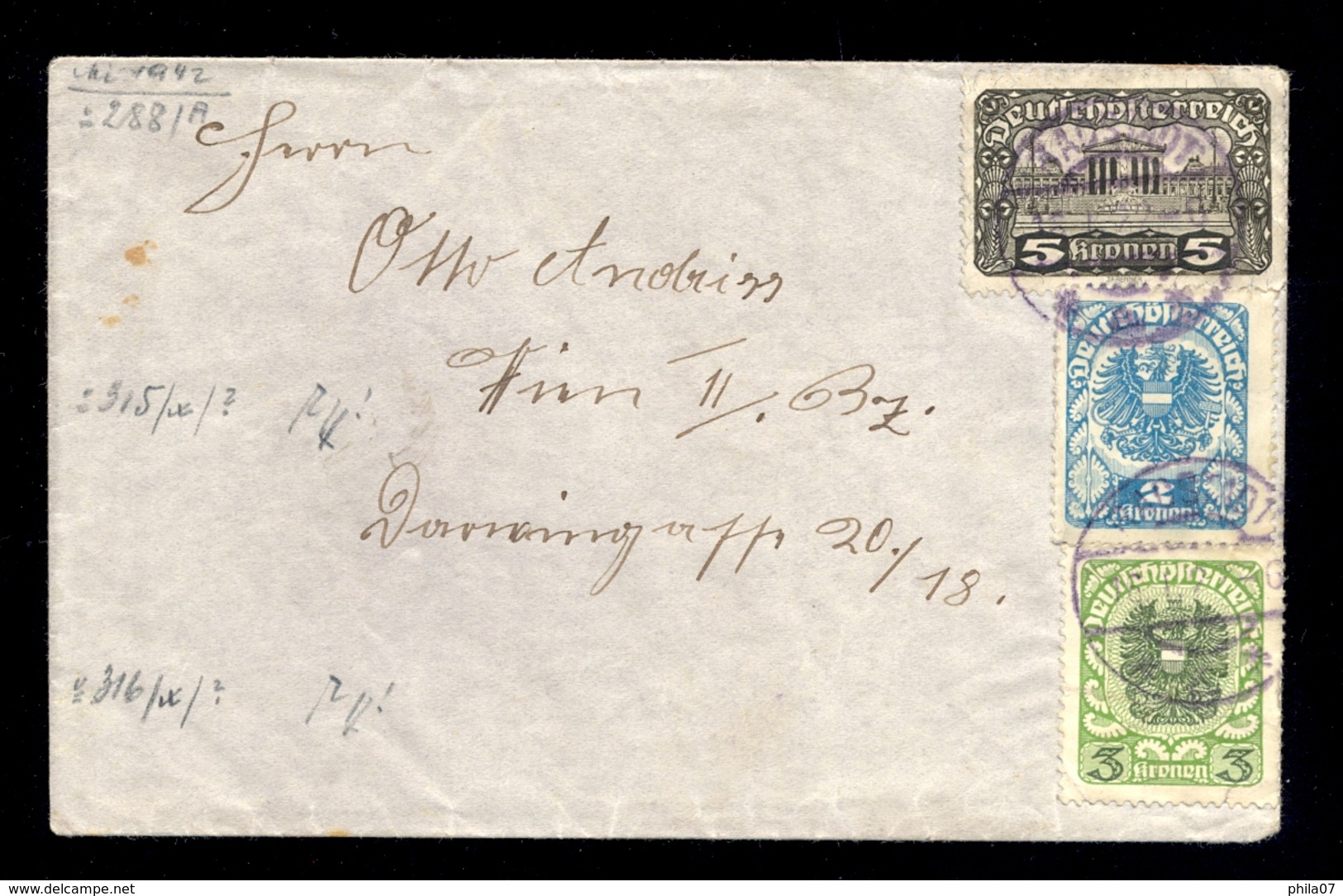 Austria - Letter Sent To Wien, Three Colored Franking / 2 Scans - Autres & Non Classés