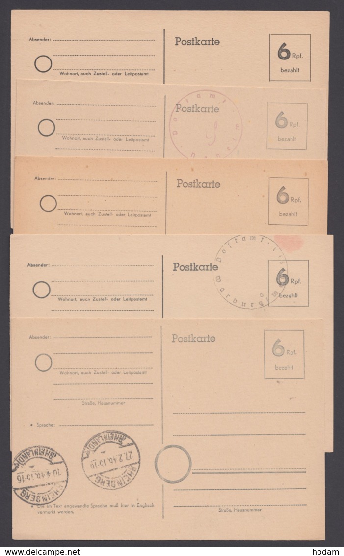 P 671, 5 Karten Mit Versch. Stempeln/Siegeln Der Ausgabeorte, Ungebraucht - OC38/54 Occupazione Belga In Germania