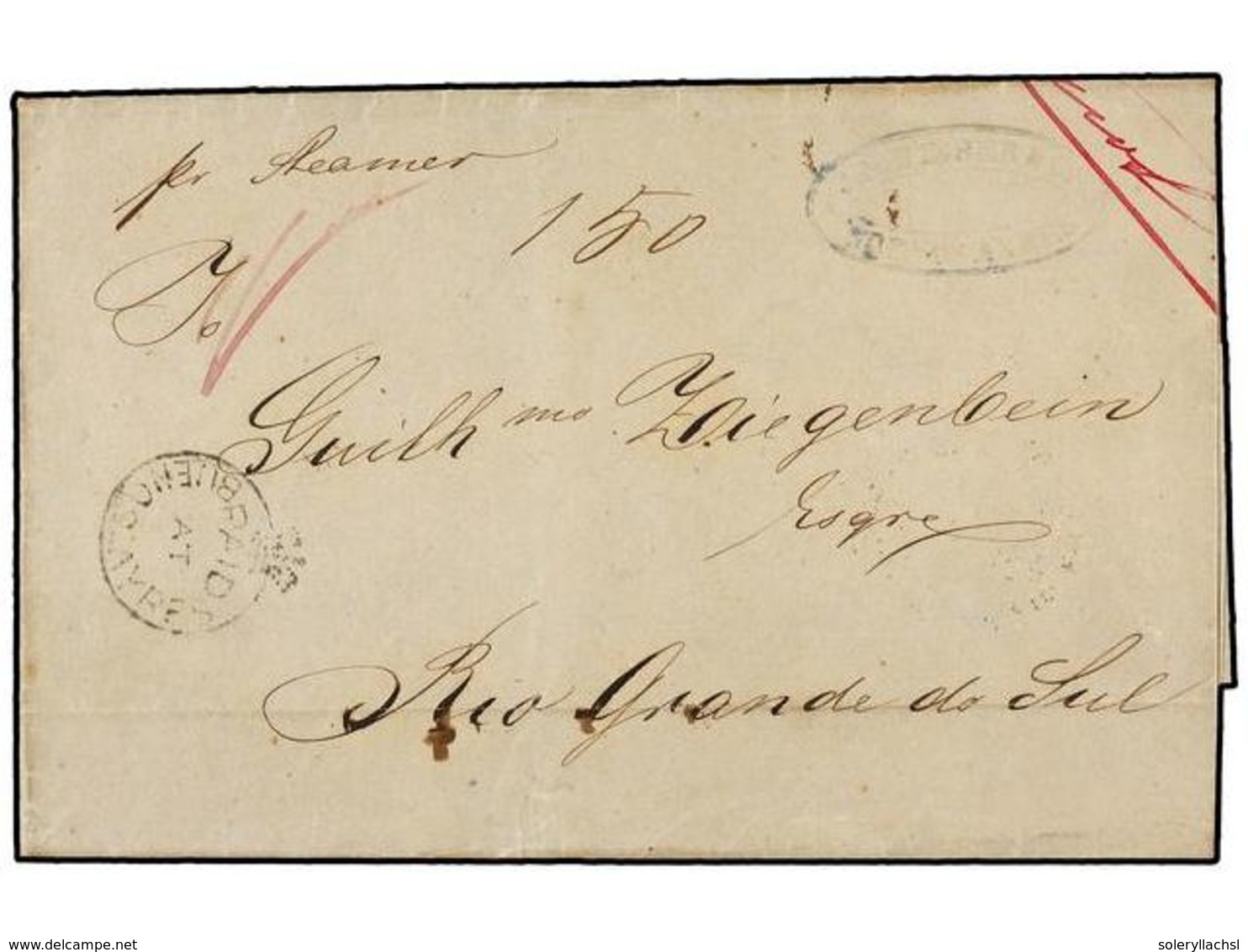 ARGENTINA. 1856. BUENOS AIRES A RIO GRANDE DO SUL (Brasil). Marc  PAID/AT/BUENOS AIRES.  MAGNÍFICA. - Sonstige & Ohne Zuordnung