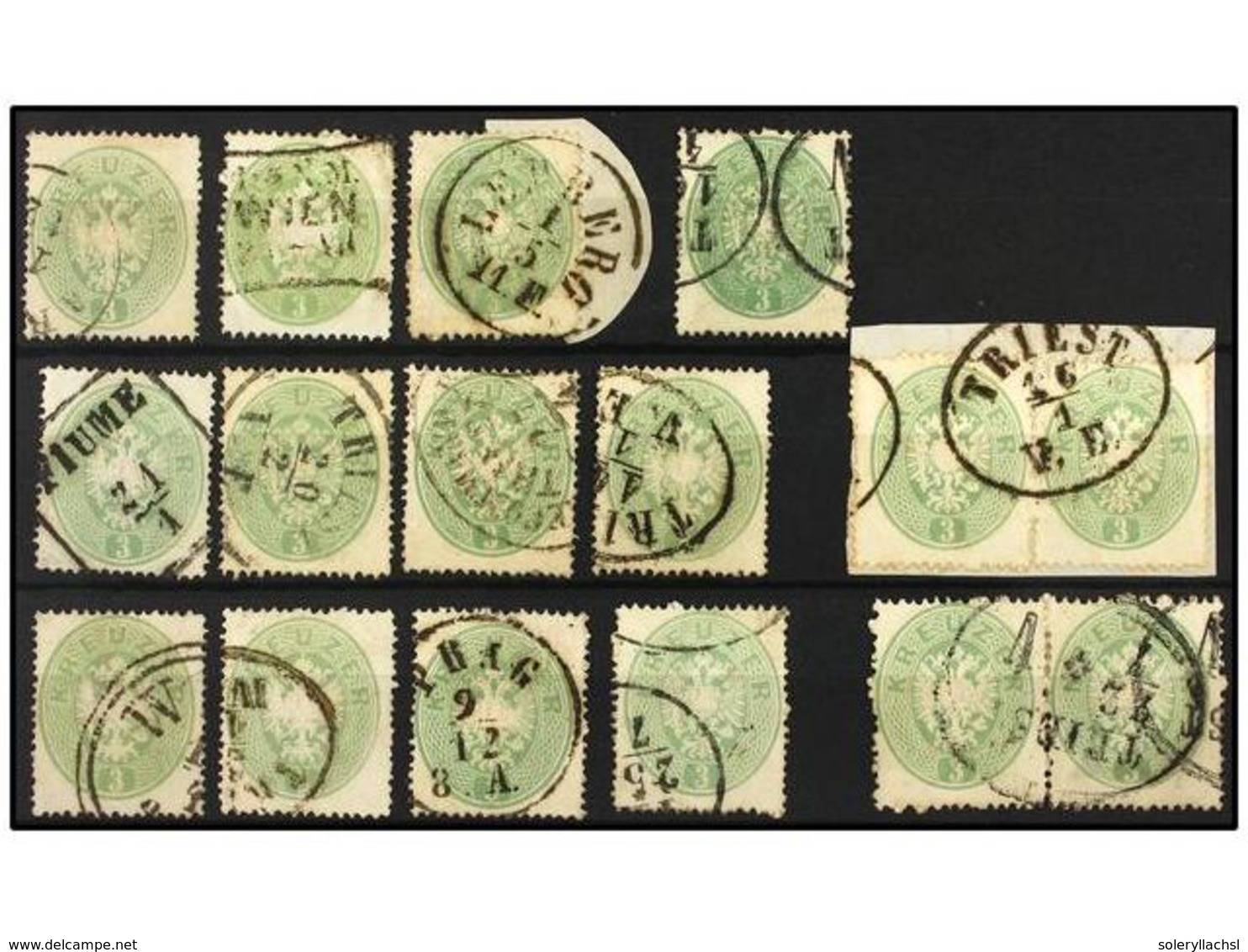 ° AUSTRIA. Mi.25 (16). 1863.  3 Kr.  Green. 12 Stamps And 2 Pairs. FINE. Michel.+1.800€. - Altri & Non Classificati