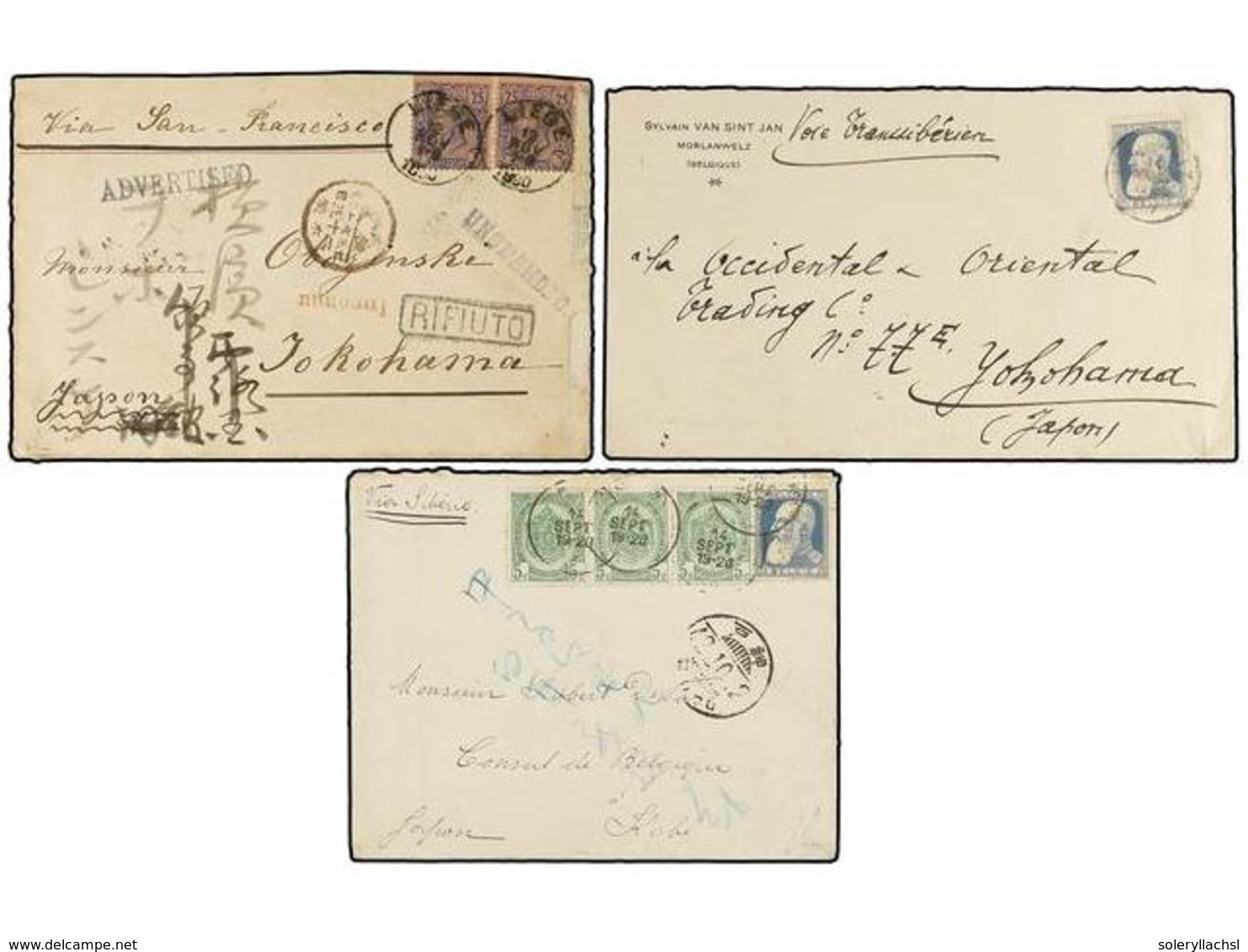 BELGICA. 1890-1911. FIVE Covers Sent To JAPAN. Diverse Frankings. - Autres & Non Classés