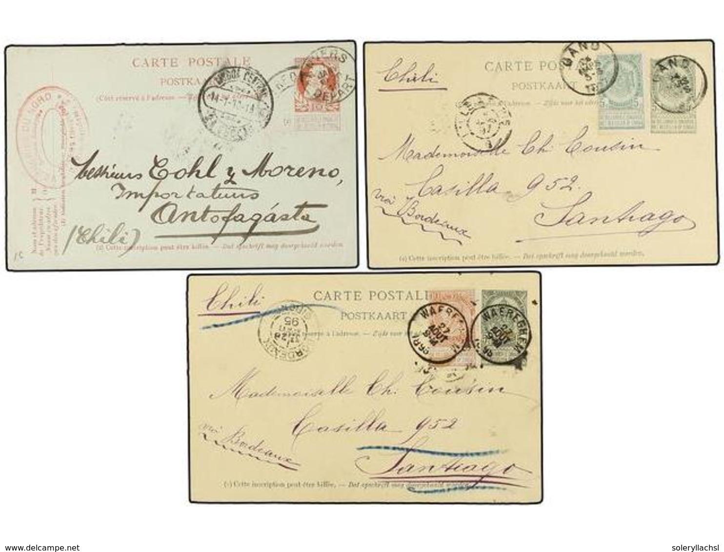 BELGICA. 1891-1910. SIX Postal Stationery Cards To CHILE. - Sonstige & Ohne Zuordnung