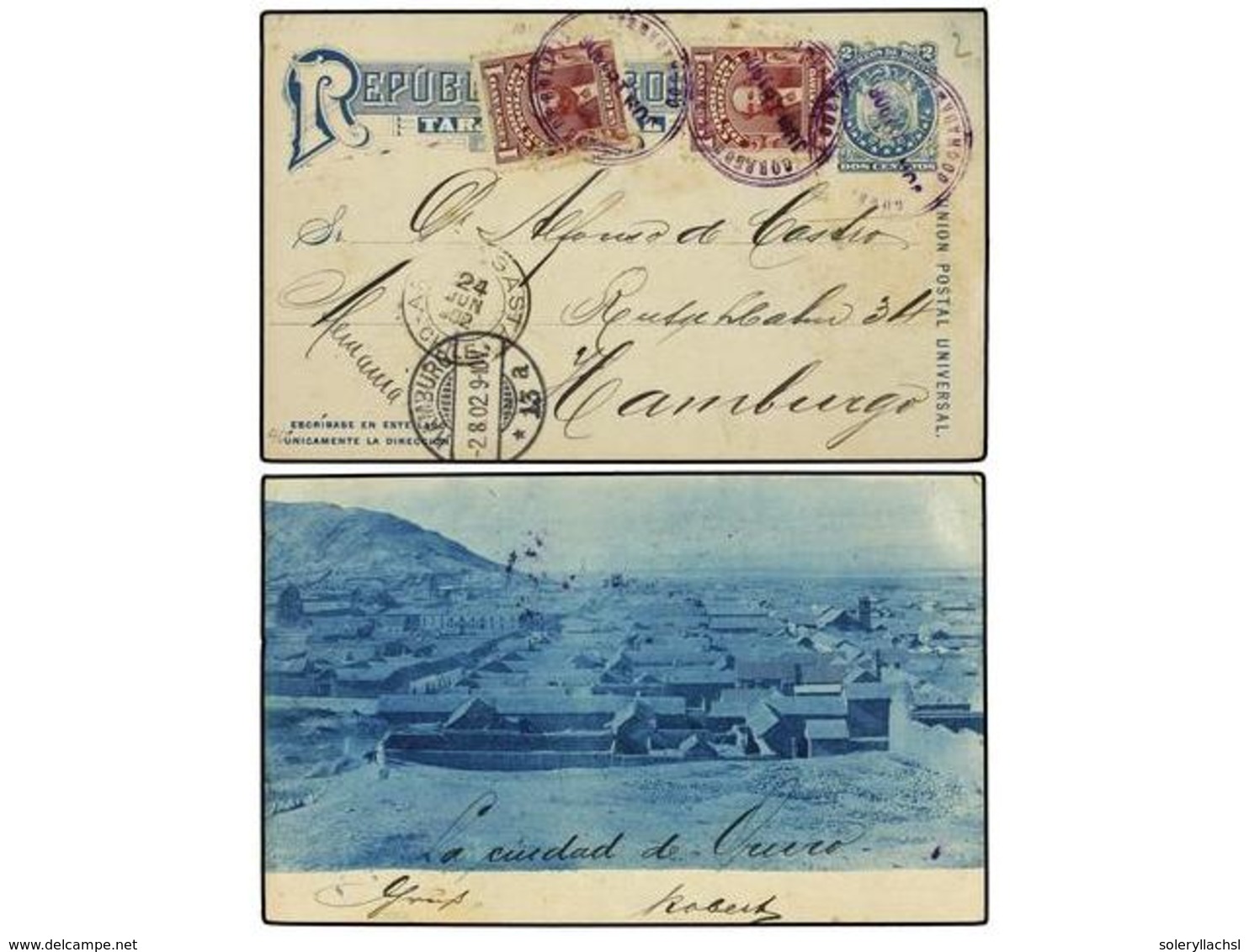 BOLIVIA. 1902. COCHABAMBA A ALEMANIA. Entero Postal De  2 Ctvos.  Con Fotografía Al Dorso Circulada Con Franqueo Adicion - Autres & Non Classés