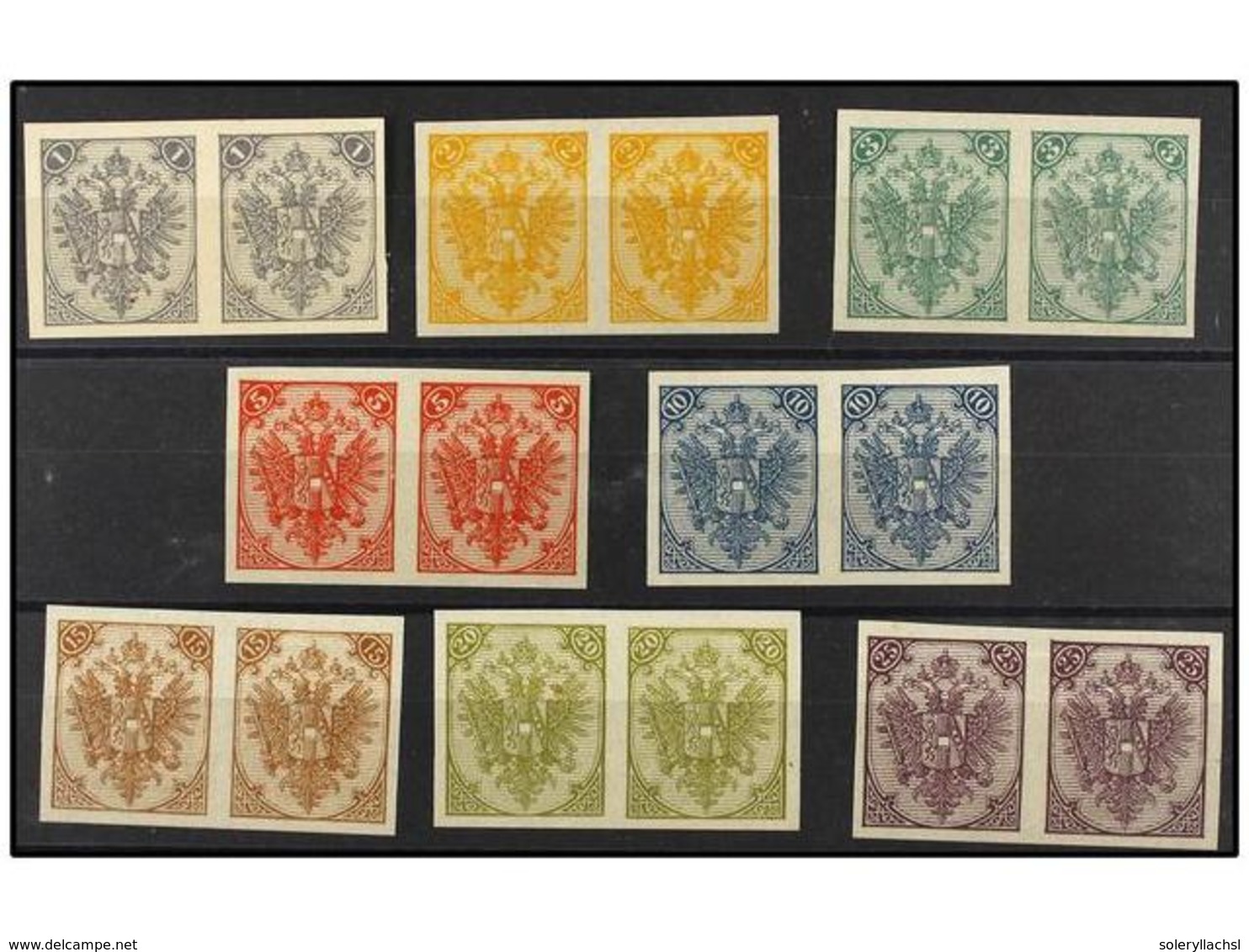 (*) BOSNIA-HERZEGOVINA. Fe.2/8. 1879. Complete Set  1 Kr. To 25 Kr. IMPERFORATE  Pairs (without Gum As Issued ESSAYS). F - Sonstige & Ohne Zuordnung