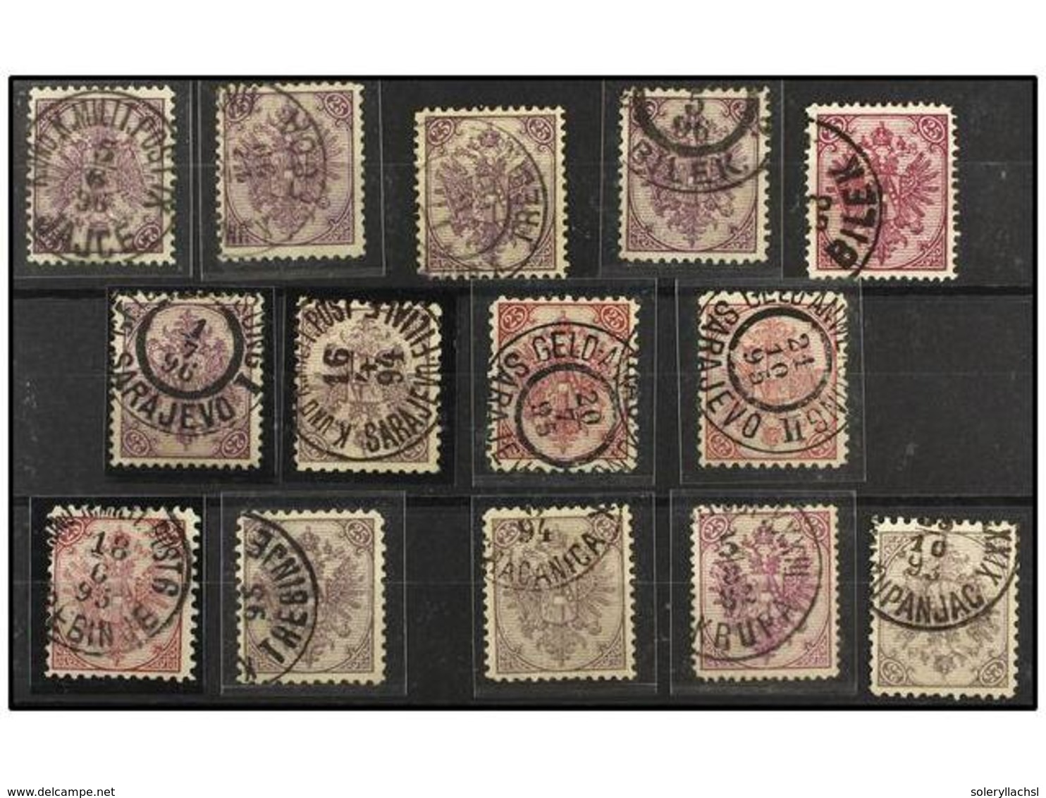 ° BOSNIA-HERZEGOVINA. Fe.9 I (14). 1879.  25 Kr.  Violet. Lot Of 14 Stamps With Diverse Perf. And Very Fine Cancellation - Altri & Non Classificati