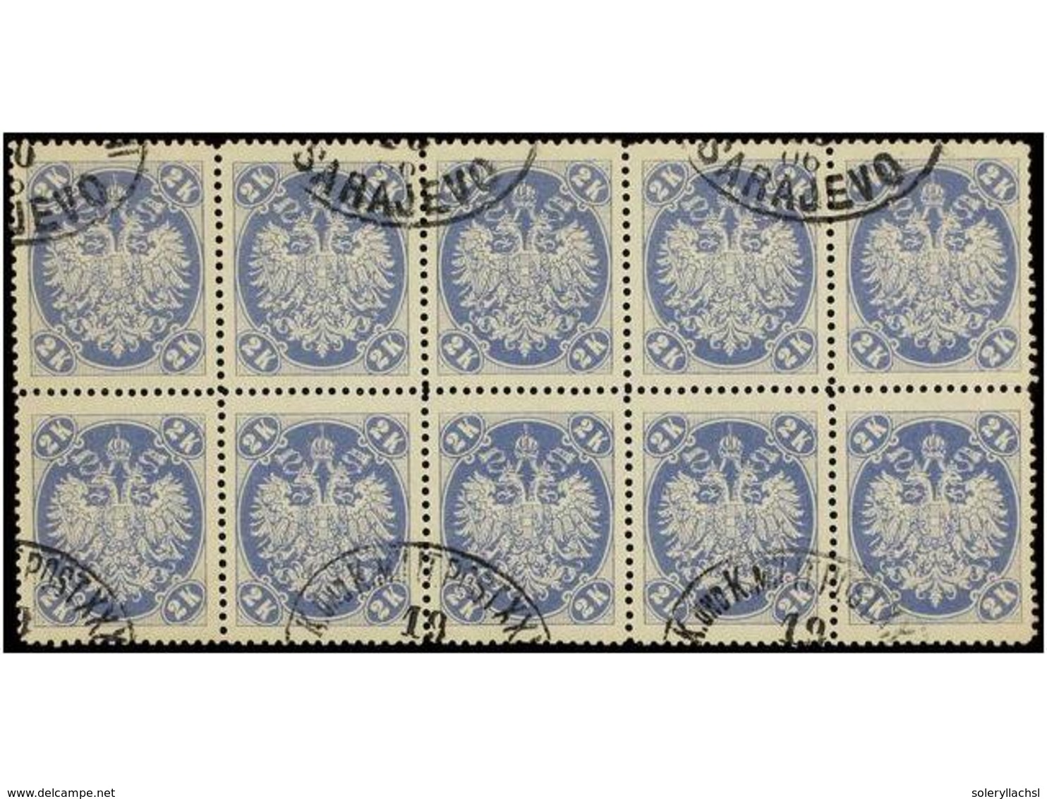 ° BOSNIA-HERZEGOVINA. Fe.22 (10). 1900.  2 Kr.  Ultramarine, Perf. 12 1/2. Block Of Ten. RARE. Ex. Connors. Cert. FERCHE - Sonstige & Ohne Zuordnung