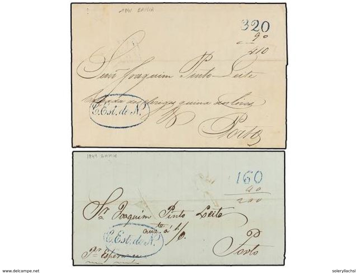 BRASIL. 1841-49. Dos Cartas Circuladas De BAHIA A PORTO (Portugal), Tasada A La Llegada Con  160+40 Reis  Y  320+90 Reis - Sonstige & Ohne Zuordnung