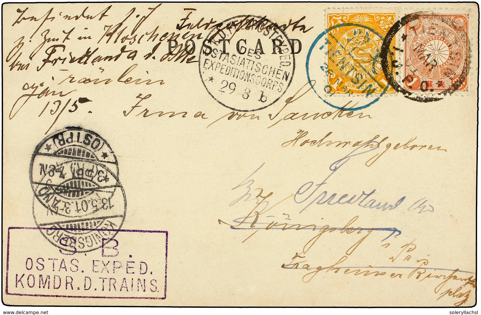 CHINA. 1901. TIENSIN To GERMANY. Postcard Franked With Chinese  1 Cent.  Stamp And Japanese Occupation  1 Sen  Stamp. - Altri & Non Classificati