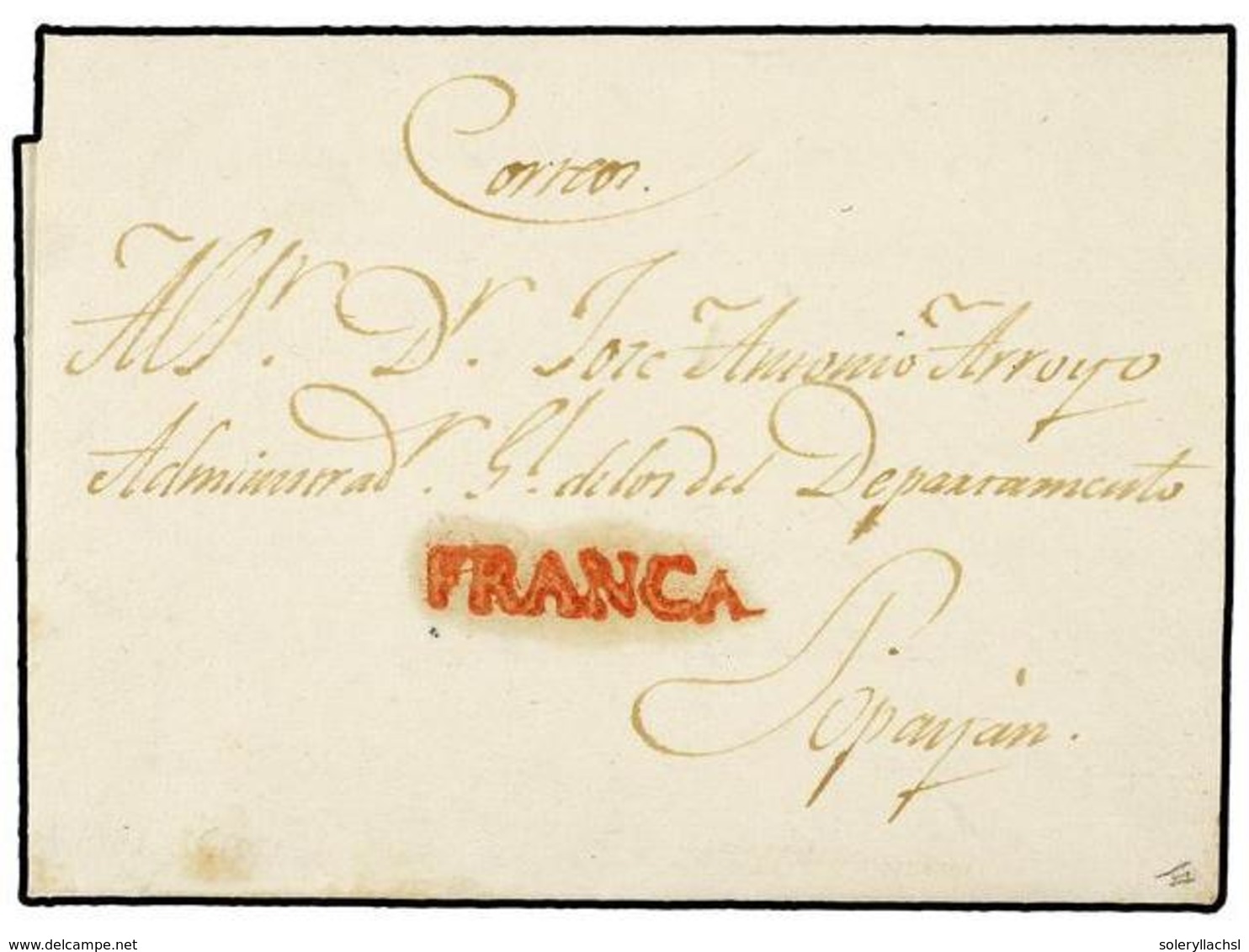COLOMBIA. 1826 (9 Abril). CALY A POPAYAN. Carta Completa Con Texto, Marca Lineal  FRANCA  En Rojo. MAGNÍFICA. - Other & Unclassified