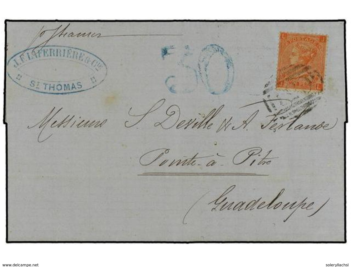 ANTILLAS DANESAS. 1867. Letter Sent From ST. THOMAS BRITISH POST OFFICE To GUADELOUPE, Franked With  4d  Tied By  C51  H - Sonstige & Ohne Zuordnung