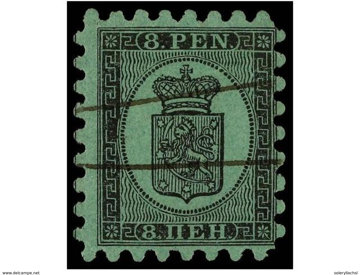 ° FINLANDIA. Mi.6Ax. 1866.  8 P.  Black On Green.  PEN  Cancellation. Fine. Michel.500€. - Andere & Zonder Classificatie