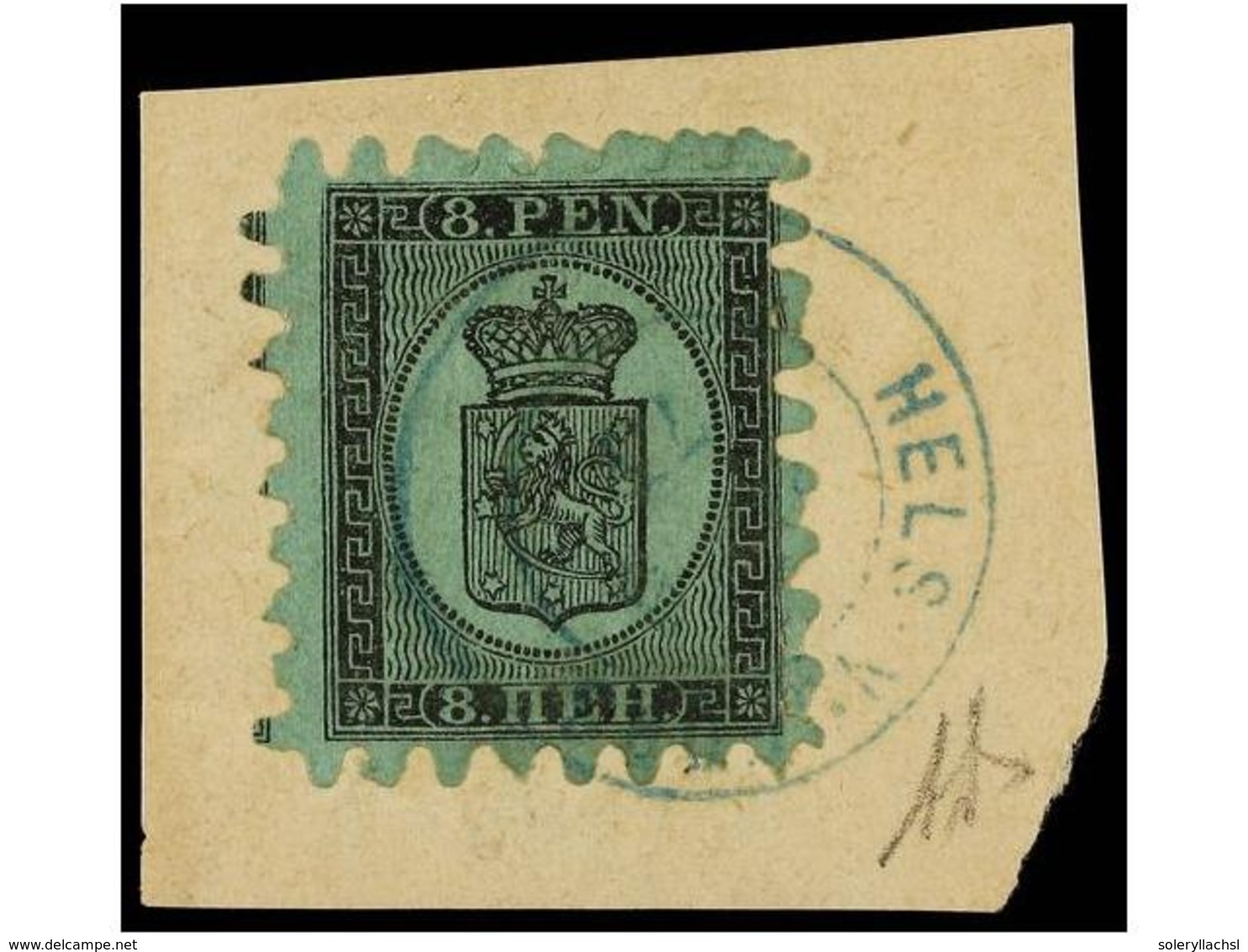 FINLANDIA. Mi.6Bz. 1866.  8 P.  Black On Green On Piece. VERY FINE. Michel.+320€. - Sonstige & Ohne Zuordnung