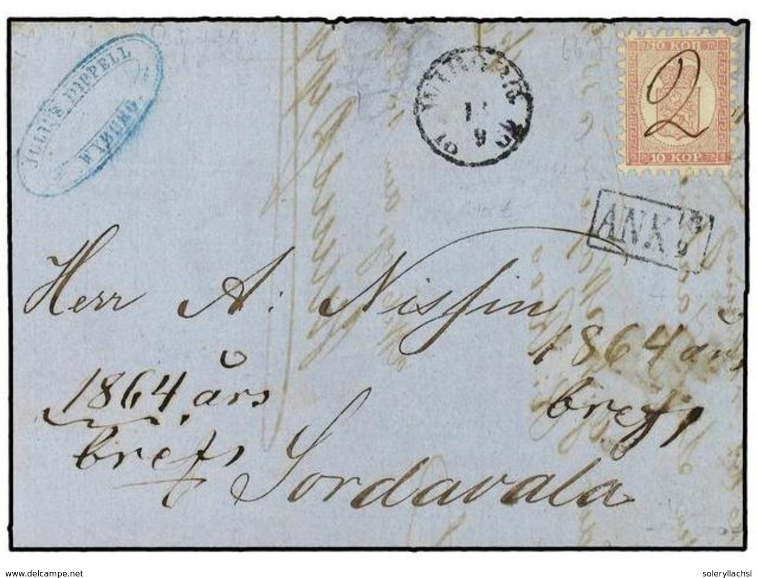 FINLANDIA. 1862 (Sept 13). Entire Letter To Sordavala From Wiborg Franked By 1860  10 Kop.  Rose On Pale Rose Cancelled  - Andere & Zonder Classificatie