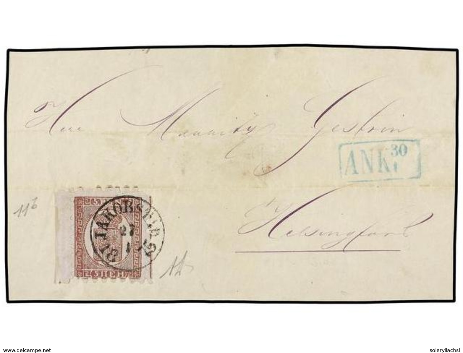 FINLANDIA. Mi.5Bz. 1875.  FRONT ONLY .  5 P.  Brown-lilac.  JAKOBSTAB  Cds. Cancel. Slight Short Margin. Fine. - Altri & Non Classificati