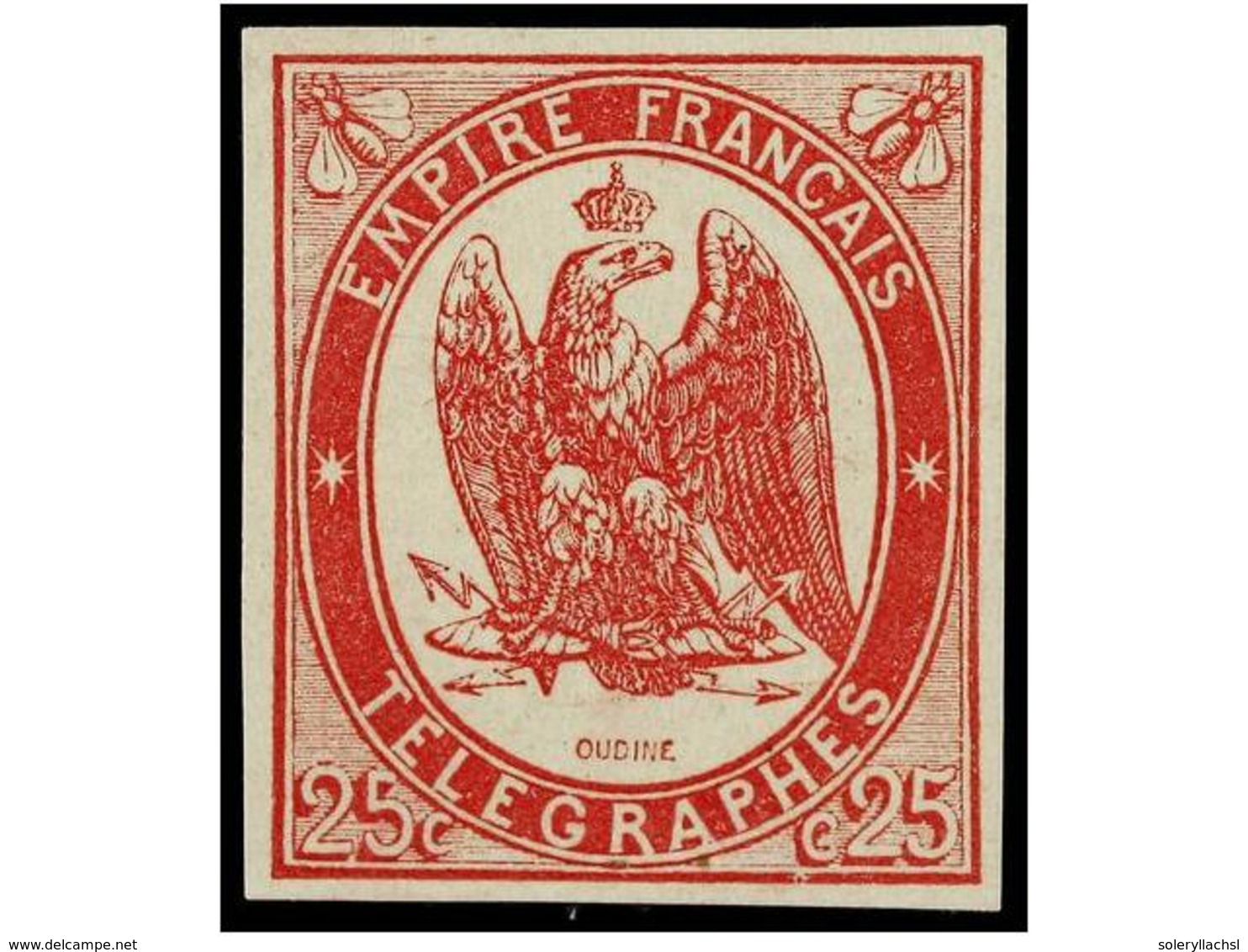 (*) FRANCIA. Yv.T-1. 1868.  TELÉGRAFOS. 25 Cts.  Carmín, Sin Goma. Muy Bonito Ejemplar. Yvert.375€. - Autres & Non Classés