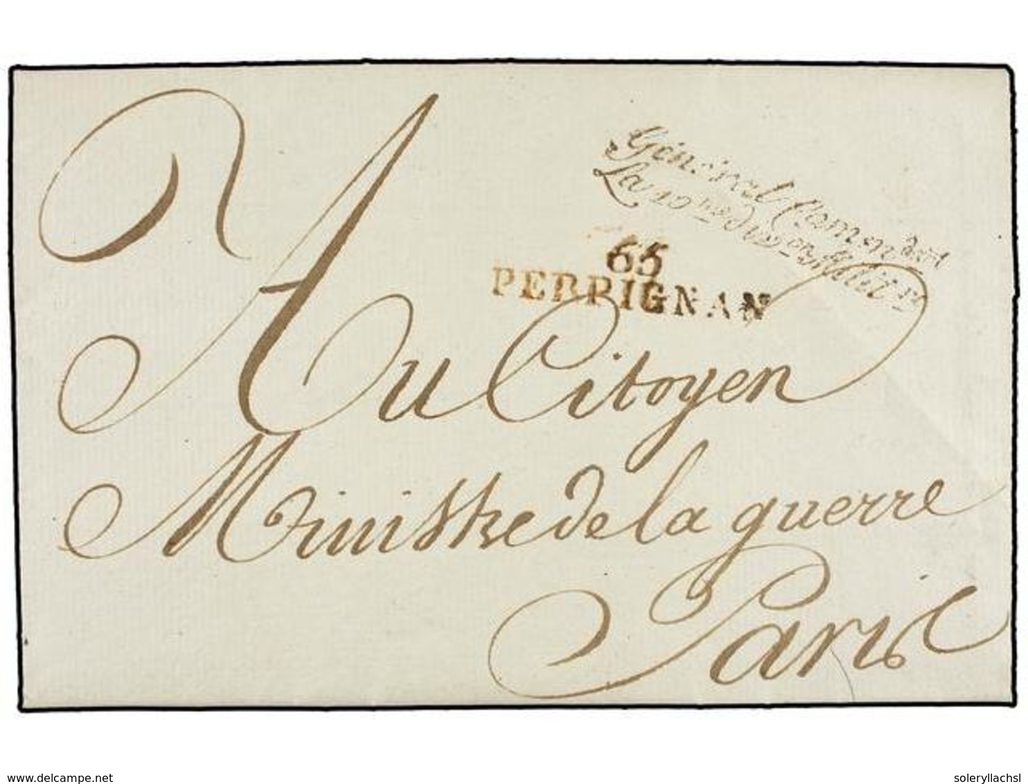 ESPAÑA: PREFILATELIA. 1797.  EJÉRCITOS FRANCESES.  PERPIGNAN A PARÍS. Marca De Franquicia  GENERAL COMMDANT./LA 10 Me DI - Autres & Non Classés