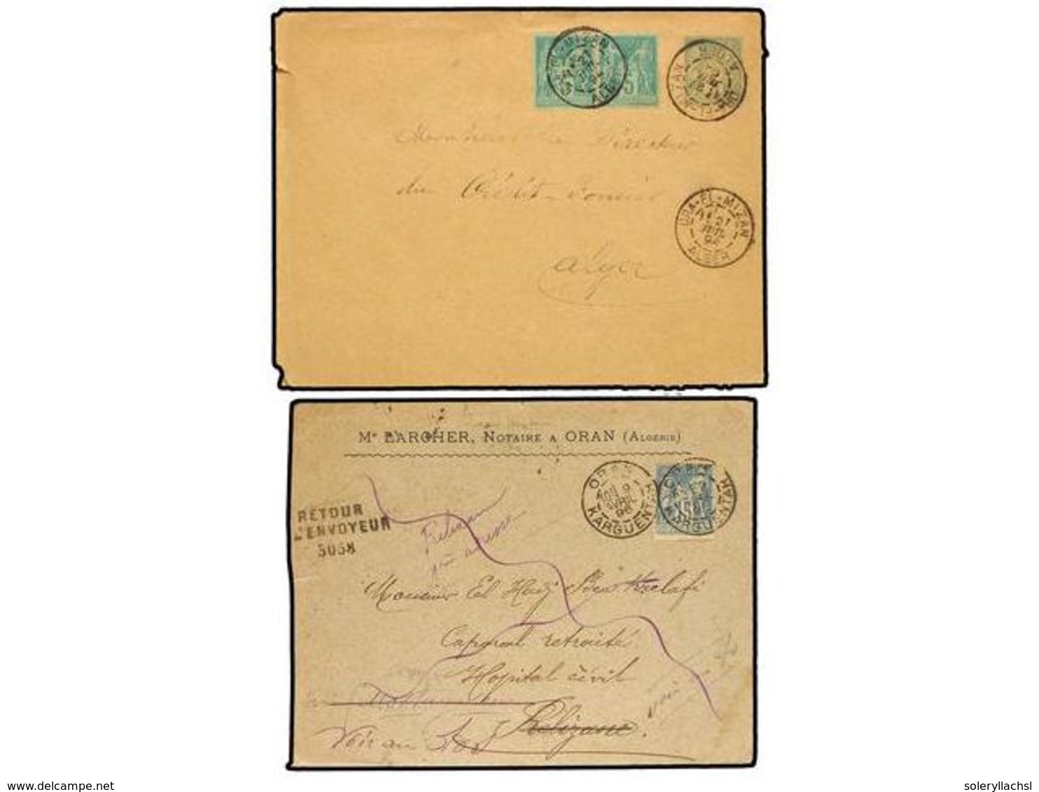 ARGELIA. 1894-96. Dos Cartas Con Mat. ORAN/KARGUENTAH  Y  DRA-EL-MIZAN. - Autres & Non Classés