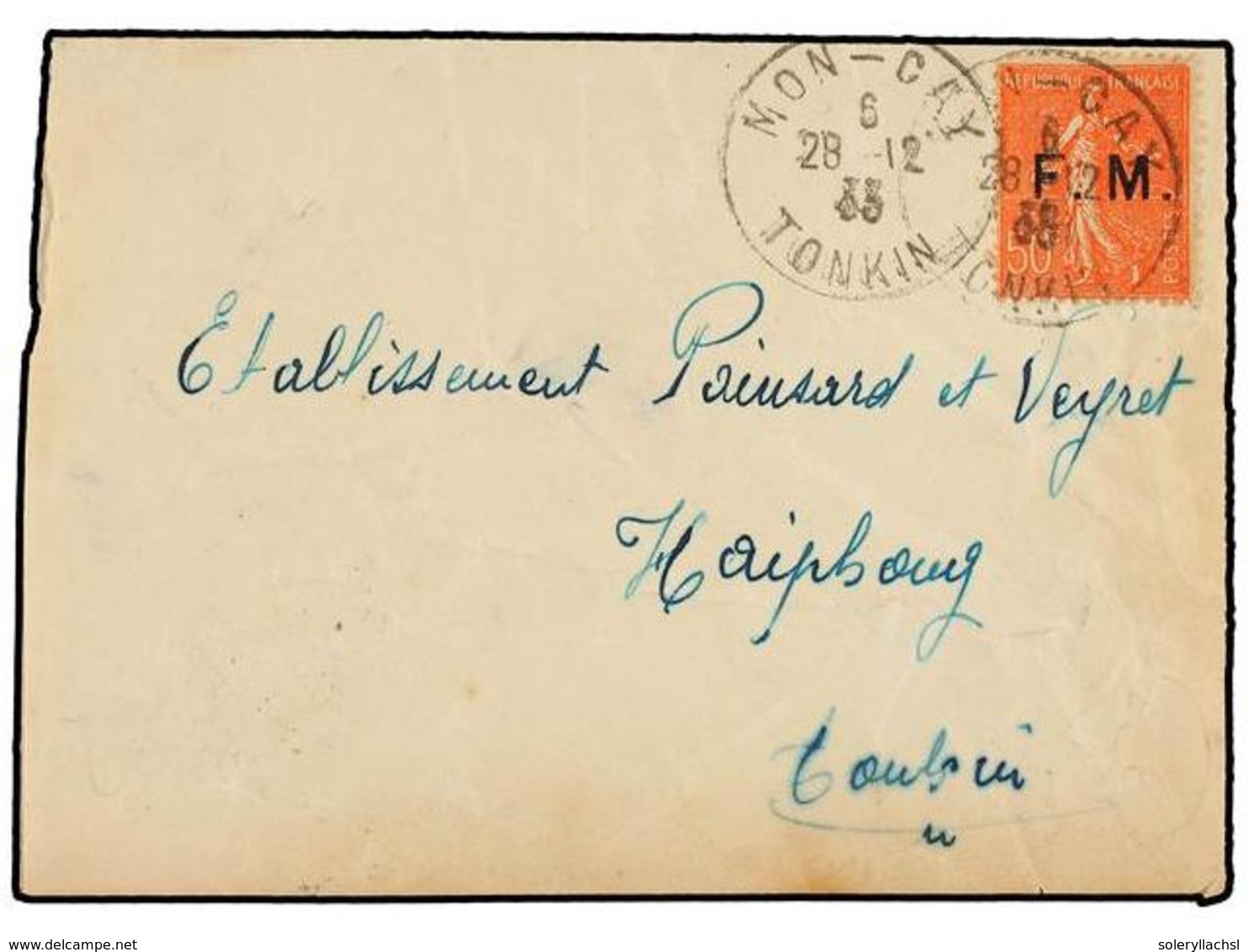 INDOCHINA. 1933. MON-CAY To HAIPONG. Military Mail Envelope Bearig French  F.M.  (Franchise Military) Stamp Tied By  MON - Sonstige & Ohne Zuordnung