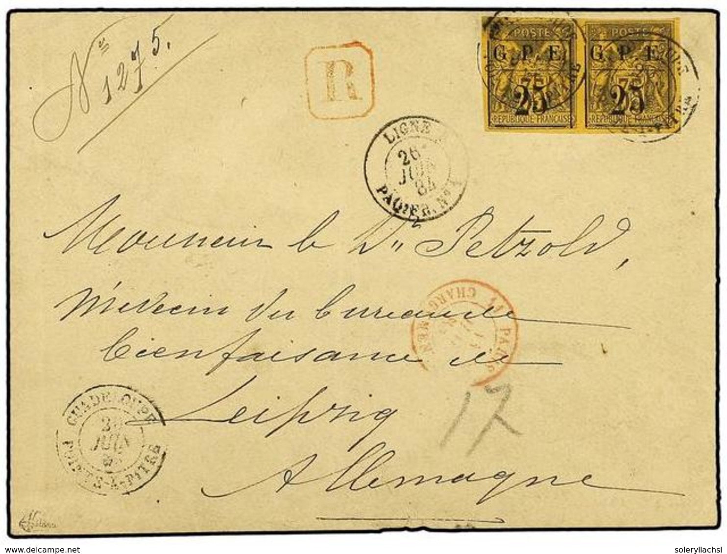 GUADALUPE. Ce.2. 1884 (June 20). Registered First Issue Cover To LEIPZIG (Germany) Franked By Horizontal Pair Of 1884  2 - Altri & Non Classificati