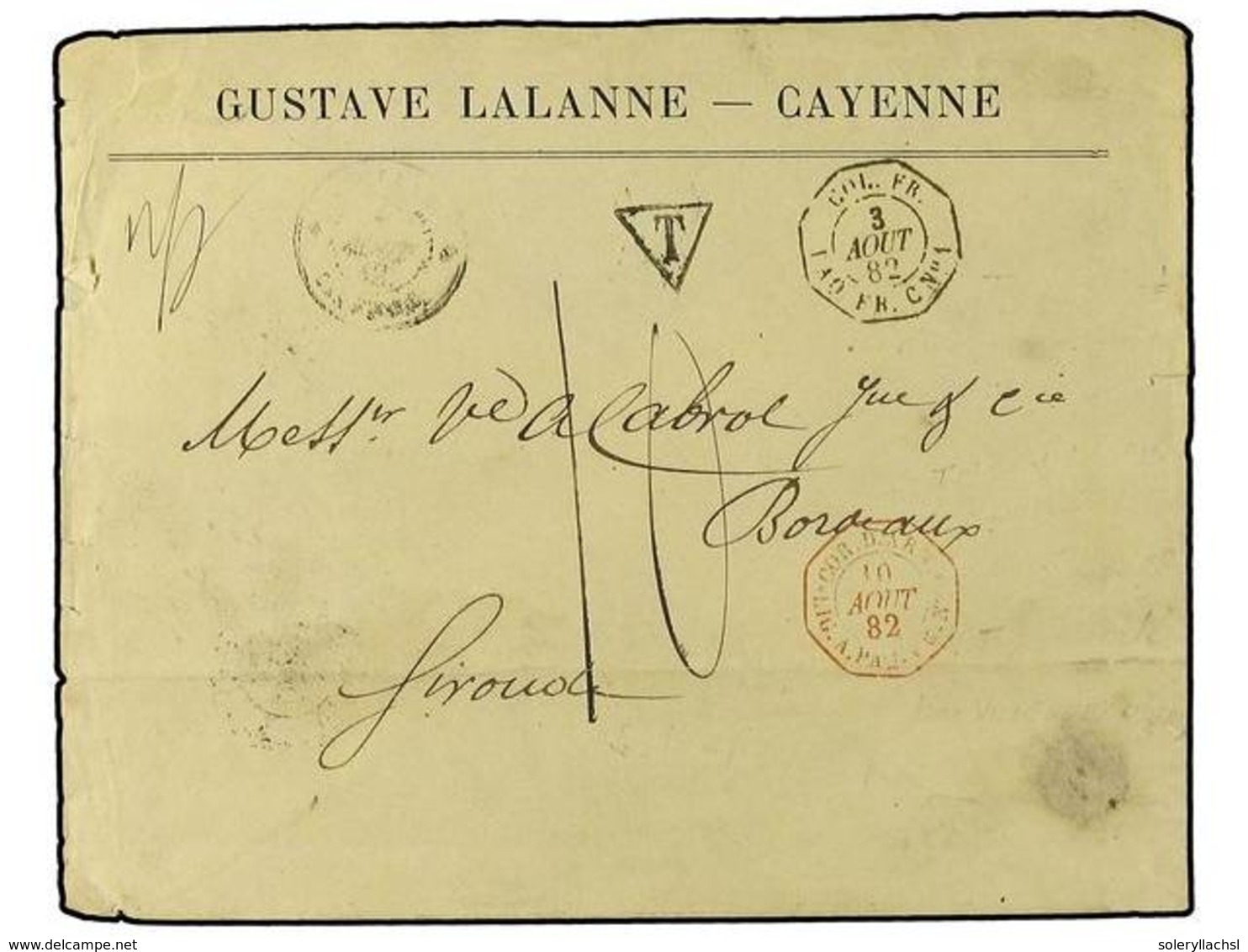 GUAYANA FRANCESA. 1882. CAYENNE A FRANCIA. Fechadores Octogonales  COL. FR. /PAQ. FR C Nº 1  (Salles 1528) Y  COR. D. AR - Sonstige & Ohne Zuordnung