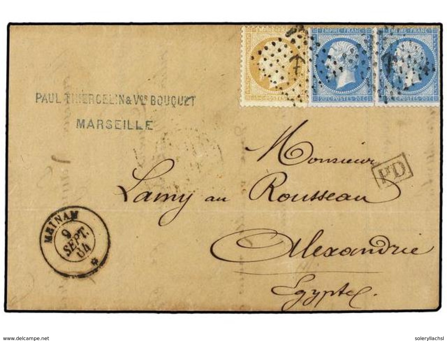 LEVANTE: CORREO FRANCES. Ce.21, 22. 1864 (Sept. 9th). Entire Letter From MARSEILLE To ALEXANDRIA Franked By 1862  10c.   - Altri & Non Classificati