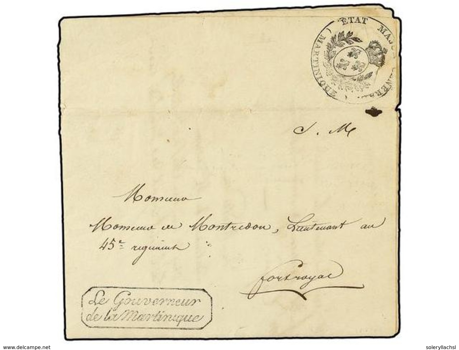 MARTINICA. (1820 CA.). Entire Letter On Government Of Martinique Paper, Signed By The Captain Of Grenadiers Of The 45th  - Autres & Non Classés