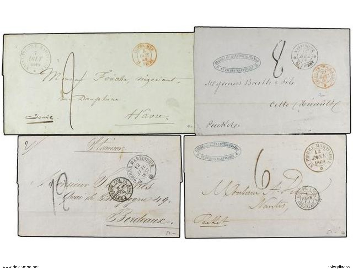 MARTINICA. 1844-66. Conjunto De 4 Cartas Circuladas De SAINT PIERRE A FRANCIA Con Fechadores,  ST. PIERRE MARTINIQUE  Di - Autres & Non Classés