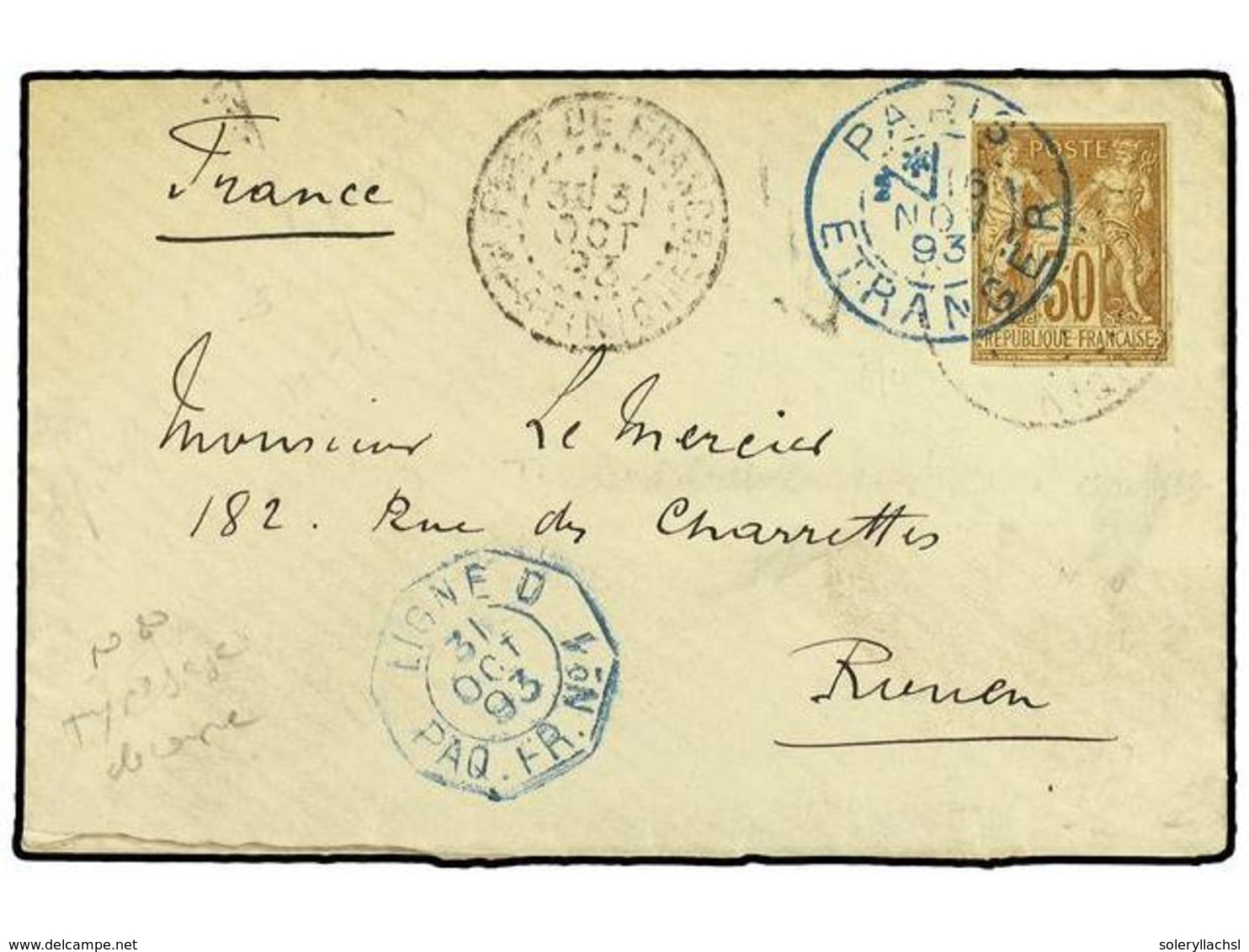 MARTINICA. 1893. Envelope To France Bearing French Type Sage  30 Cents  Brown (perforation Cut) (Yvert 80) Tied By  FORT - Other & Unclassified