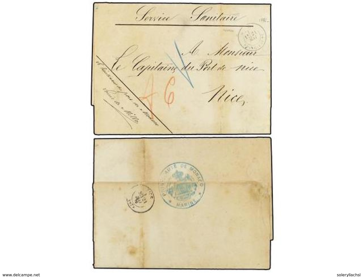 MONACO. 1876 (May 21). Folded Entire Letter To  'Le Capitaine Du Port De Nice'  Endorsed At Top  'Service Sanitaire'  Se - Sonstige & Ohne Zuordnung