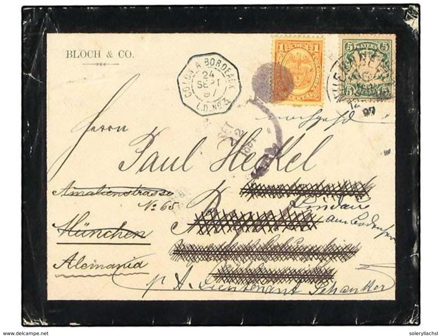 COLOMBIA. 1897. Cover To BOGOTA Franked By Single 1888  5 Pf.  Green Tied By  MUNICH  Cds In Black, With Fine Blue Frenc - Altri & Non Classificati