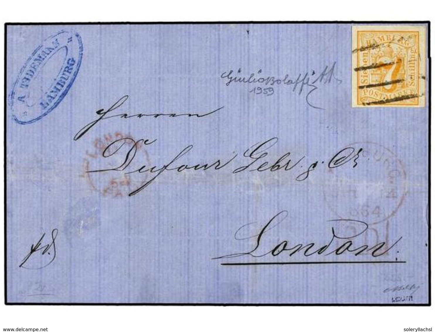 ALEMANIA ANTIGUOS ESTADOS: HAMBURGO. 1864. HAMBURG To LONDON.  7 Sh.  Orange. Very Fine Cover. - Andere & Zonder Classificatie