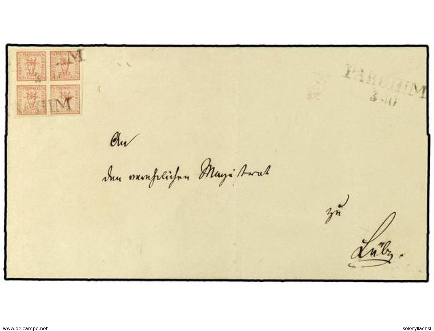 ALEMANIA ANTIGUOS ESTADOS: MECKLEMBURGO-SCHWERIN. 1857 (Oct 3). Cover To LUBECK Franked By 1856 Imperforate  1/4 Sch  Re - Sonstige & Ohne Zuordnung