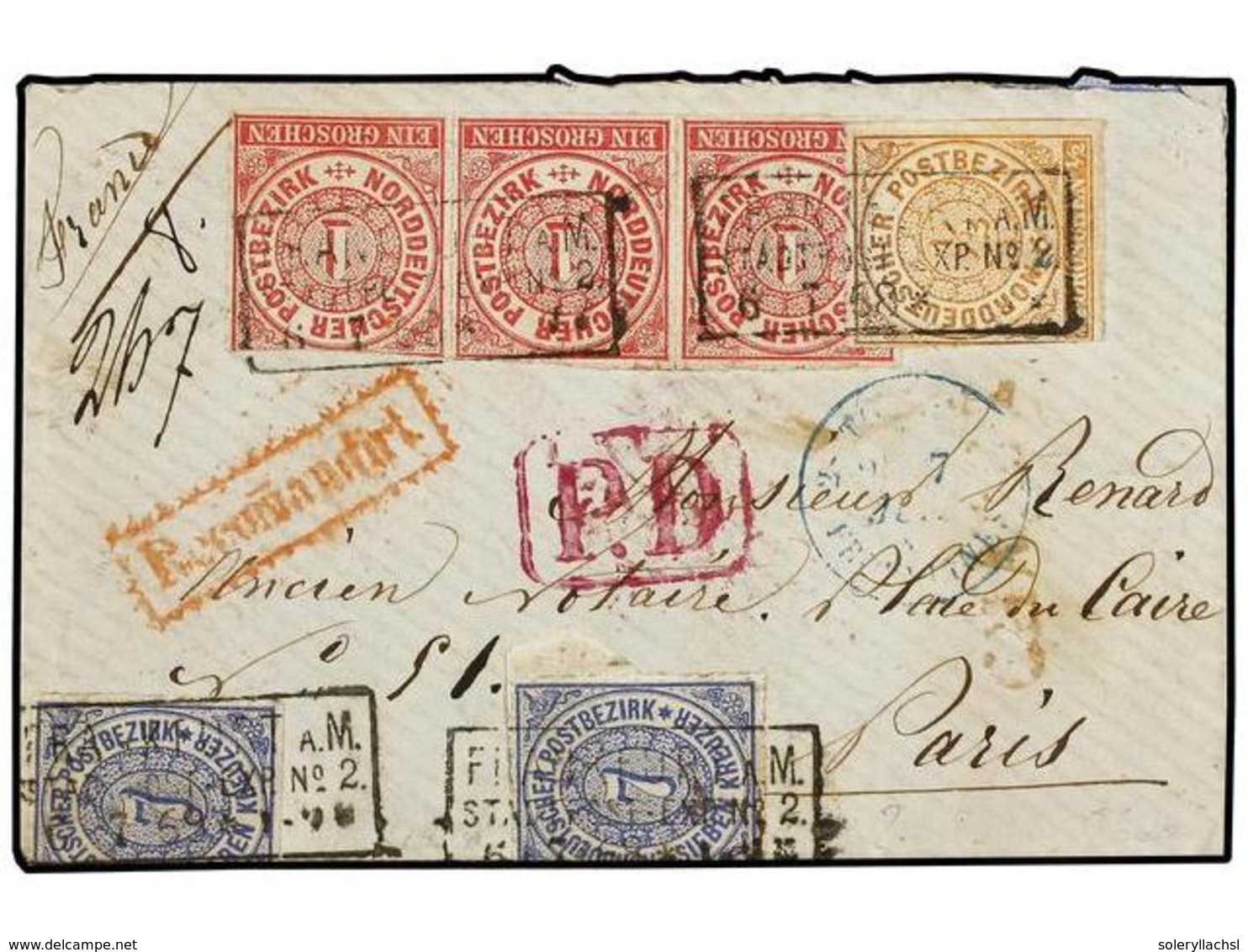 ALEMANIA ANTIGUOS ESTADOS: CONFEDERACION DEL NORTE. 1869 (July 1). Registered Cover To Paris With Delightful Three Colou - Andere & Zonder Classificatie